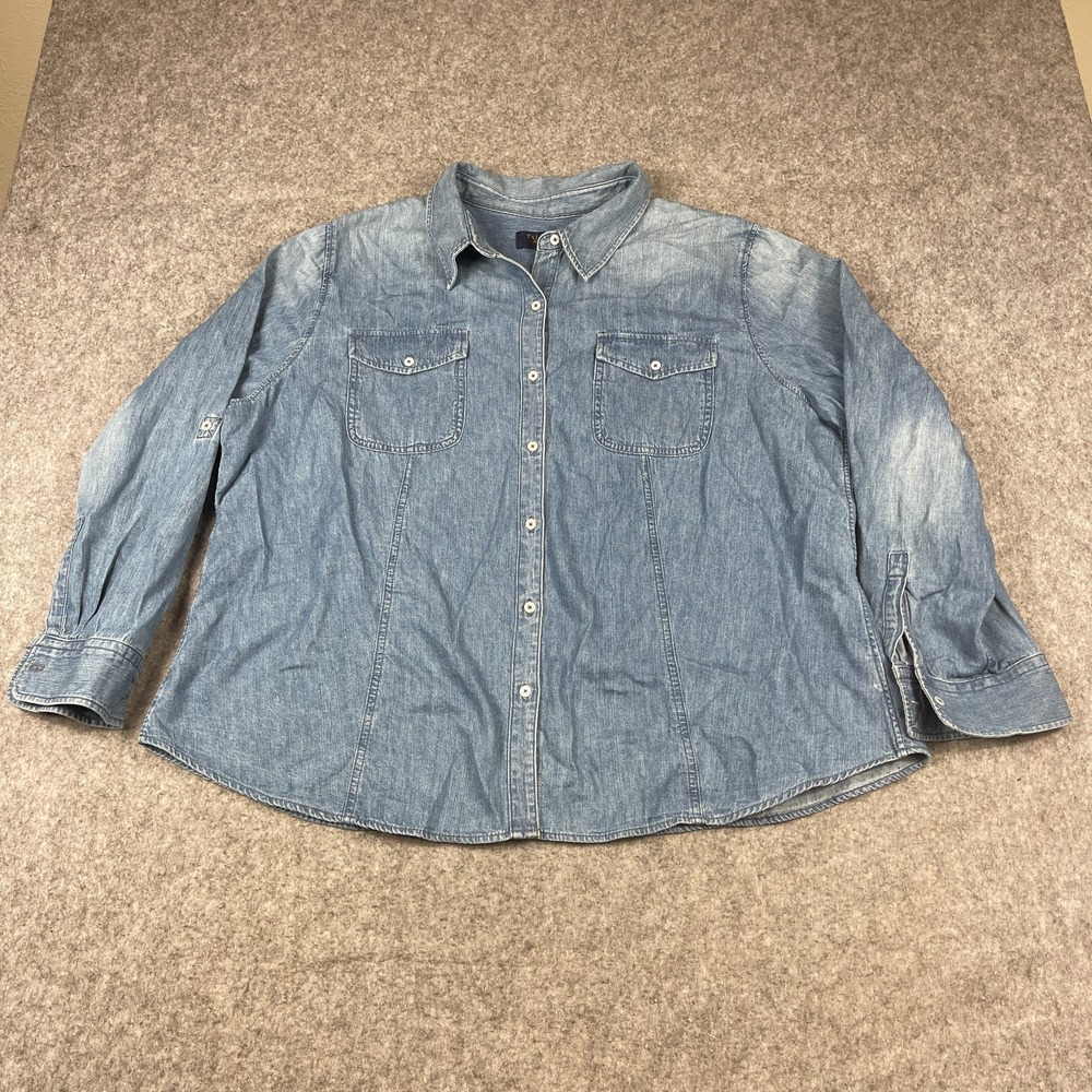 Talbots Blue Denim Chambray Button Front Shirt 20W Closet Staple Classic